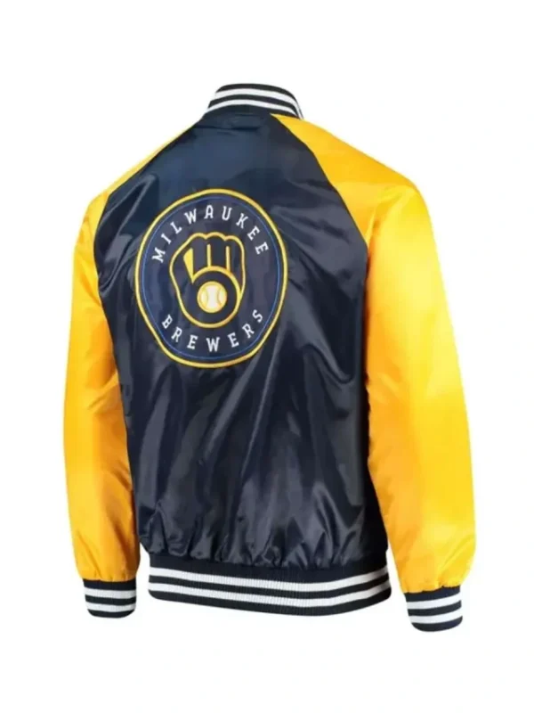 Milwaukee Brewers Blue and Yellow Varsity Satin Jacket