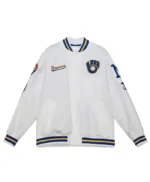 Milwaukee Brewers City Collection White Varsity Satin Jacket