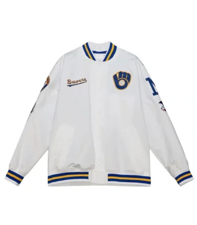 Milwaukee Brewers City Collection White Varsity Satin Jacket