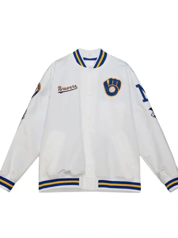 Milwaukee Brewers City Collection White Varsity Satin Jacket