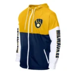 Milwaukee Brewers Color Block Navy/Gold Hoodie Windbreaker