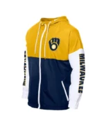 Milwaukee Brewers Color Block Navy/Gold Hoodie Windbreaker