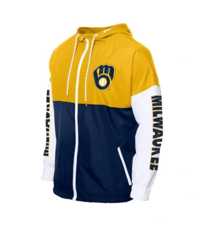 Milwaukee Brewers Color Block Navy/Gold Hoodie Windbreaker
