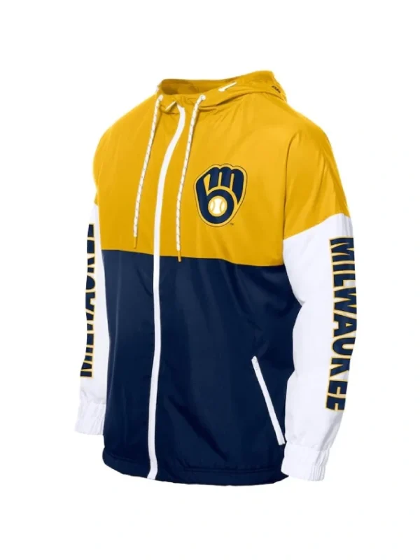 Milwaukee Brewers Color Block Navy/Gold Hoodie Windbreaker