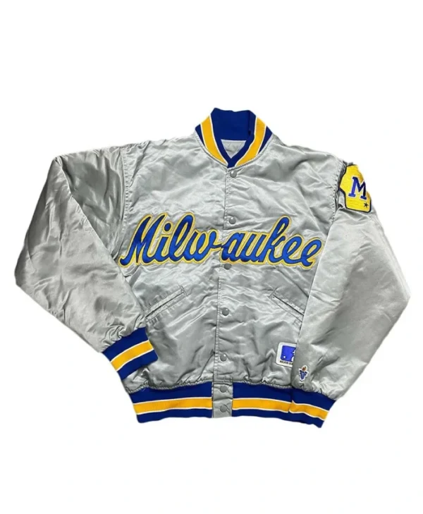 Milwaukee Brewers Grey Satin Jacket