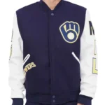 Milwaukee Brewers Letterman Navy and White Jacket
