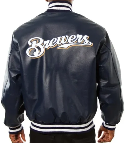 Milwaukee Brewers Navy Varsity Leather Jacket