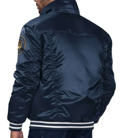Milwaukee Brewers Navy Silver Tab Trucker Satin Jacket