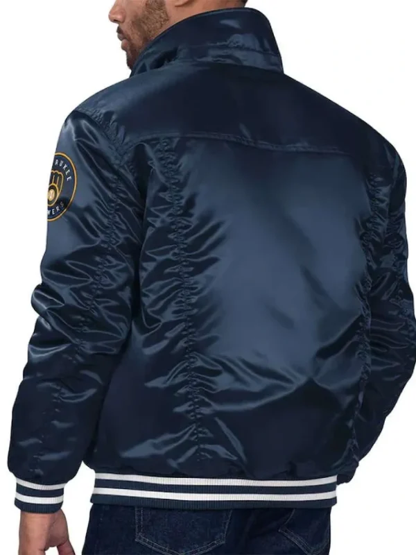 Milwaukee Brewers Navy Silver Tab Trucker Satin Jacket