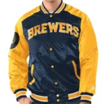 Milwaukee Brewers Renegade Navy/Gold Varsity Satin Jacket