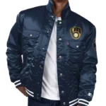 Milwaukee Brewers Navy Silver Tab Trucker Satin Jacket