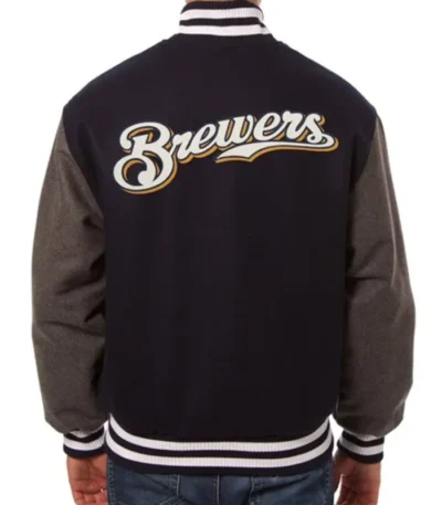 Milwaukee Brewers Black Gray Two Tone Varsity Wool Jacket