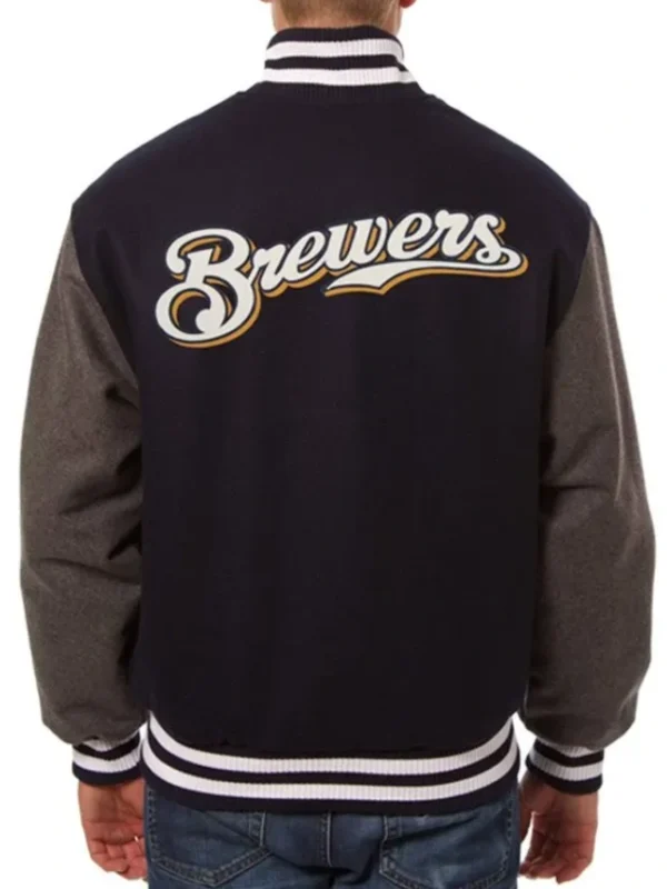 Milwaukee Brewers Black Gray Two Tone Varsity Wool Jacket