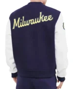 Milwaukee Brewers Letterman Navy and White Jacket