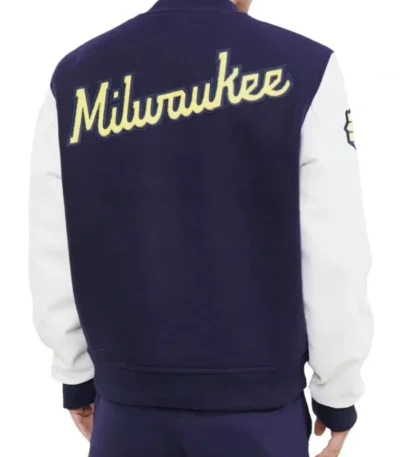 Milwaukee Brewers Letterman Navy and White Jacket