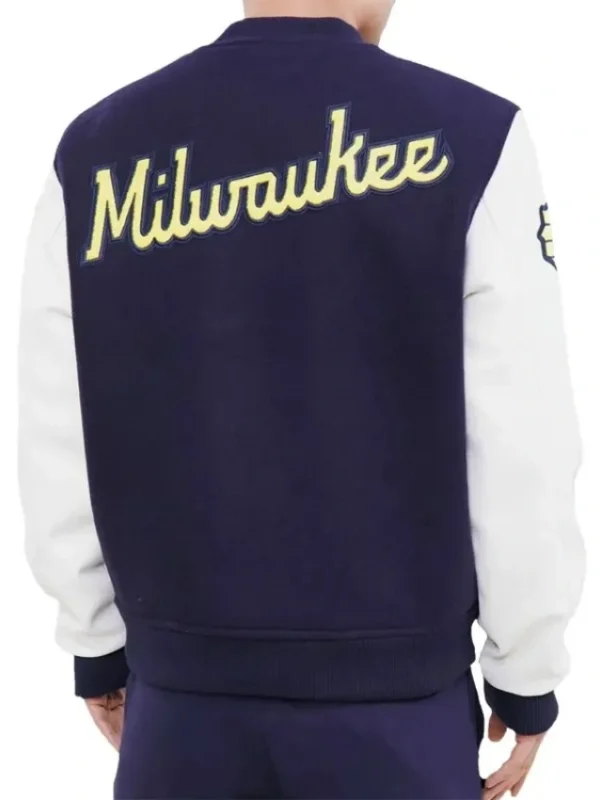 Milwaukee Brewers Letterman Navy and White Jacket