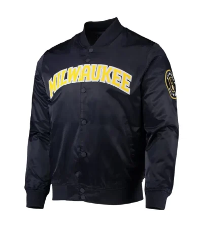 Milwaukee Brewers Wordmark Black Satin Jacket