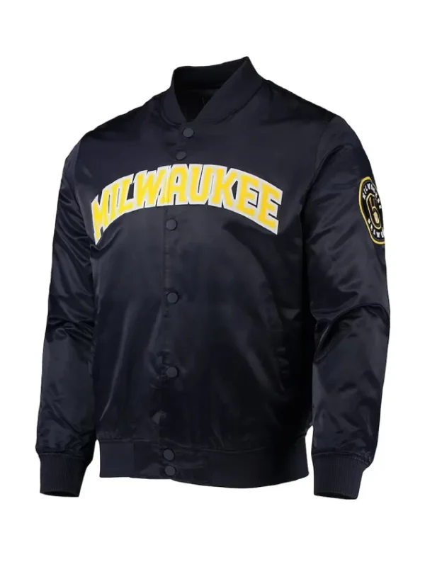 Milwaukee Brewers Wordmark Black Satin Jacket