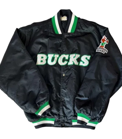 Milwaukee Bucks 90s Black Satin Bomber Jacket