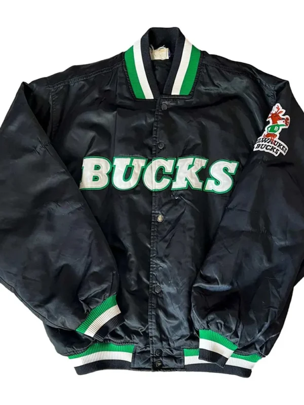 Milwaukee Bucks 90s Black Satin Bomber Jacket