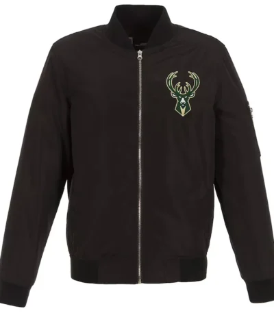 Milwaukee Bucks Black Bomber Nylon Lightweight Jacket