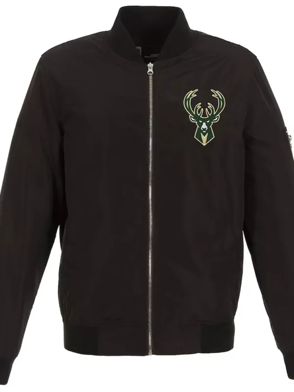 Milwaukee Bucks Black Bomber Nylon Lightweight Jacket
