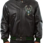 Milwaukee Bucks Black Varsity Leather Jacket