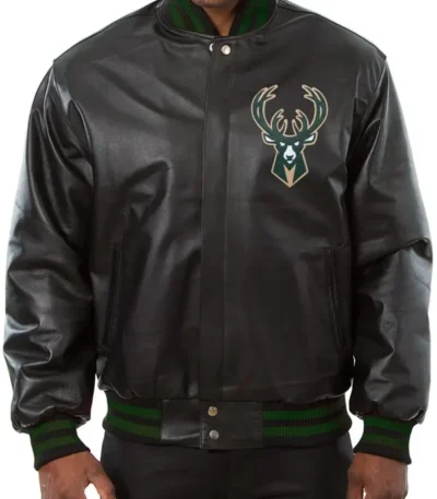 Milwaukee Bucks Black Varsity Leather Jacket