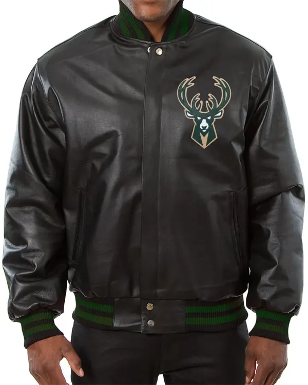 Milwaukee Bucks Black Varsity Leather Jacket Milwaukee Bucks Black Varsity Leather Jacket