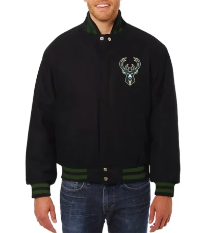 Milwaukee Bucks Black Varsity Wool Jacket