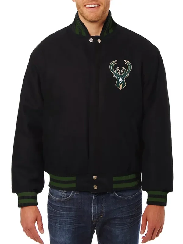 Milwaukee Bucks Black Varsity Wool Jacket