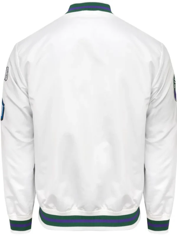 Milwaukee Bucks City Collection White Varsity Satin Jacket