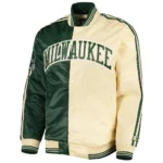Milwaukee Bucks Fast Break Green And Cream Satin Jacket