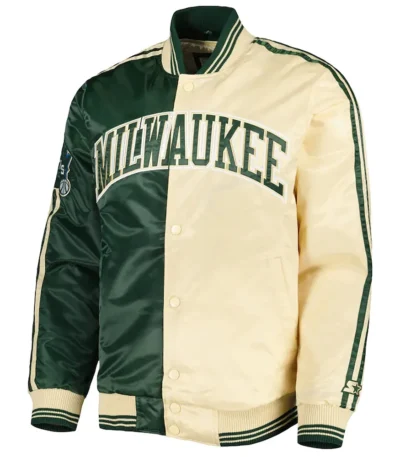 Milwaukee Bucks Fast Break Green And Cream Satin Jacket
