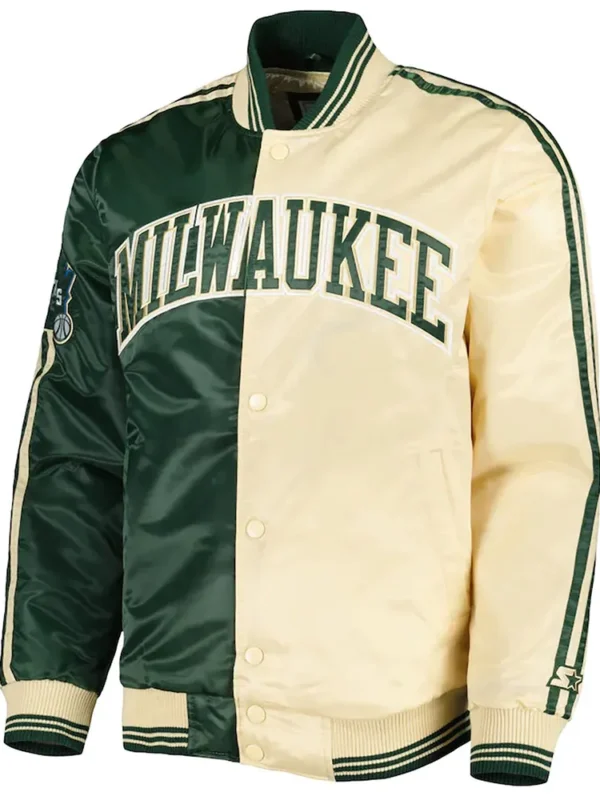 Milwaukee Bucks Fast Break Green And Cream Satin Jacket