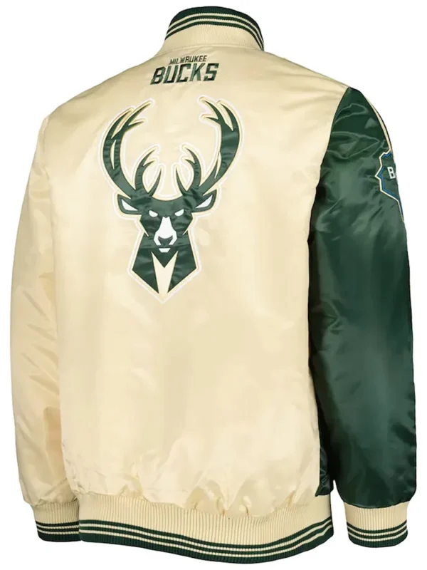 Milwaukee Bucks Fast Break Green And Cream Satin Jacket