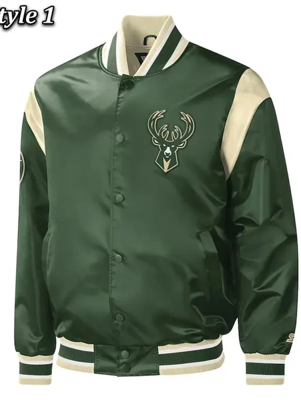 Milwaukee Bucks Force Play Varsity Hunter Green Satin Jacket