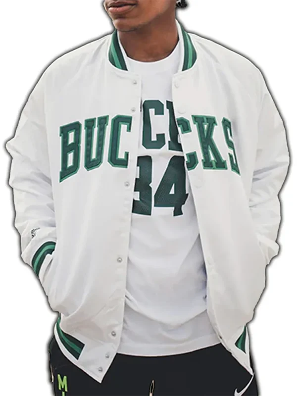 Milwaukee Bucks Hardwood Classics Mixtape Satin White Jacket