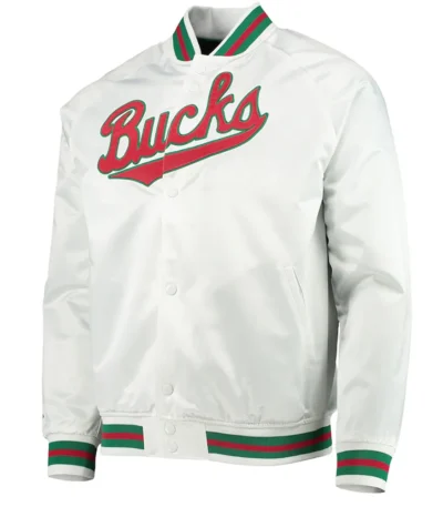 Milwaukee Bucks City Collection White Varsity Satin Jacket
