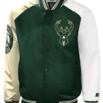 Milwaukee Bucks Hunter Green And Cream Varsity Satin Jacket