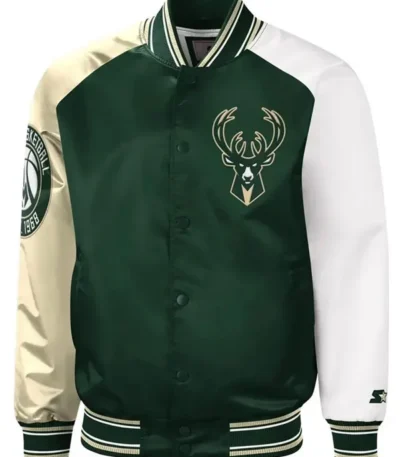 Milwaukee Bucks Hunter Green And Cream Varsity Satin Jacket