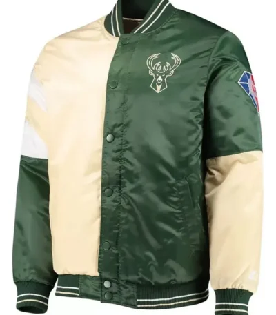 Milwaukee Bucks Leader 75th Anniversary Cream And Green Color Block Jacket