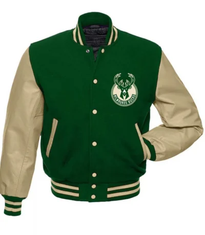 Milwaukee Bucks Letterman Beige And Green Jacket