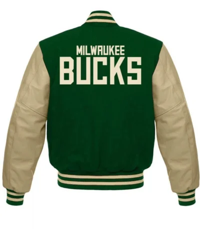 Milwaukee Bucks Letterman Beige And Green Jacket