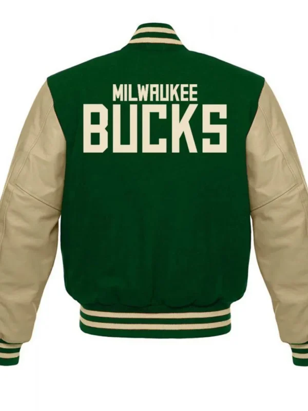 Milwaukee Bucks Letterman Beige And Green Jacket