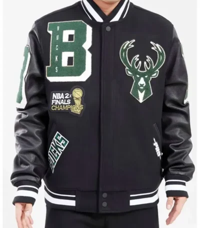 Milwaukee Bucks Mashup Varsity Black Jacket