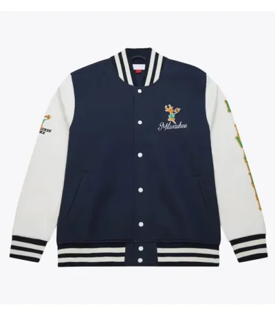 Milwaukee Bucks Navy And White Fleece Varsity Jacket