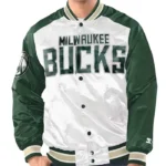 Milwaukee Bucks Renegade White/Hunter Green Varsity Satin Jacket