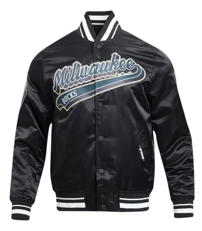 Milwaukee Bucks Script Tail Black Satin Jacket