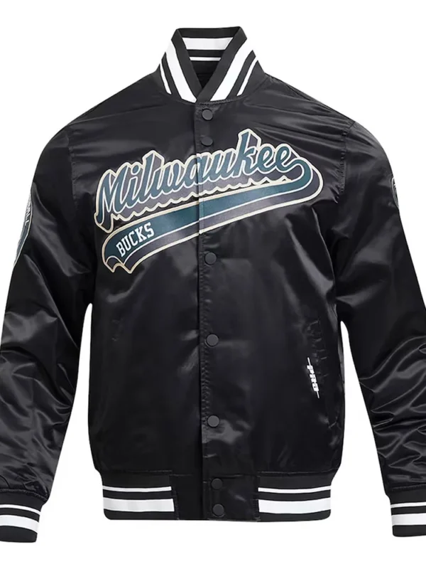 Milwaukee Bucks Script Tail Black Satin Jacket